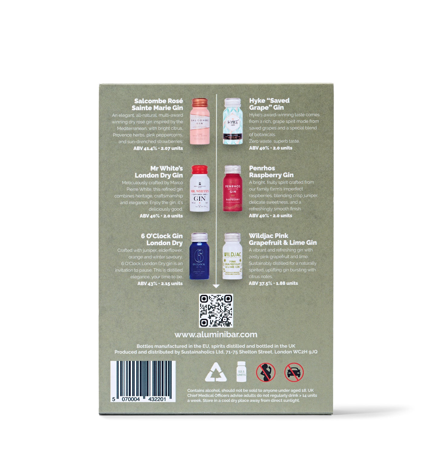 Six ultra-premium British Spirits in light shatterpoof bottles for your hamper