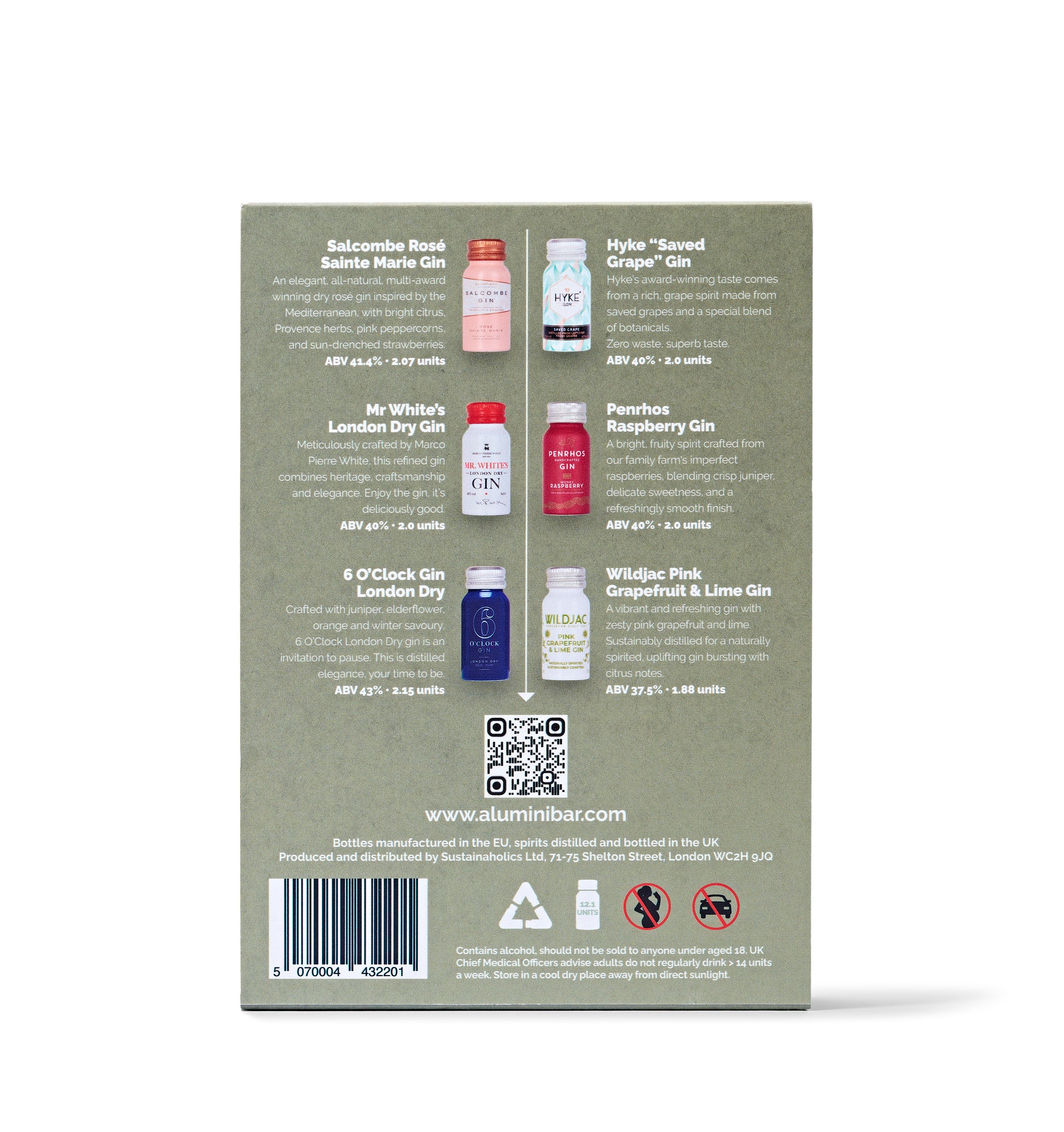 Six ultra-premium British Spirits in light shatterpoof bottles for your hamper